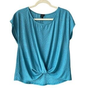 W5 Teal Blue Paisley Tie Cropped T-Shirt Blouse Size XL